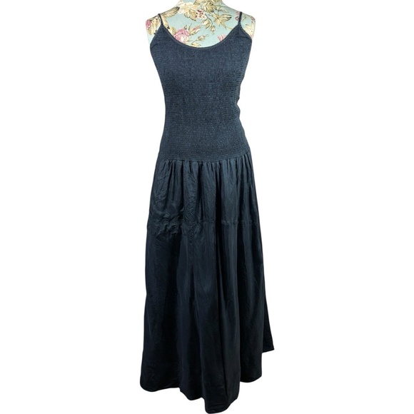 Cami NYC Blue Maxi 100% Silk Dress Womens sz 6 Wrap Smocked Bodice Flowy Fairy - Picture 1 of 9